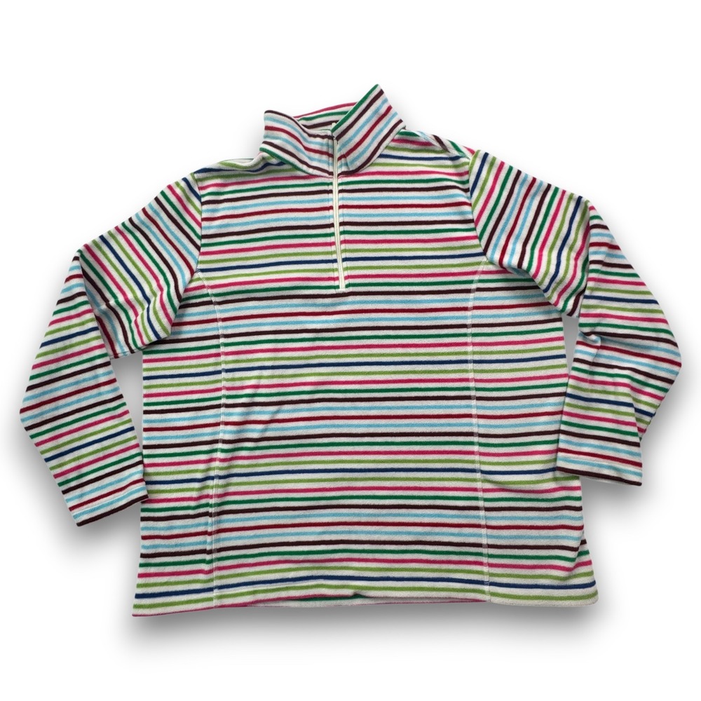 Lands End Womens XL Multi Color Striped Quarter Zip Fleece Pullover 502949